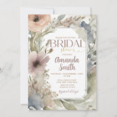 ミュートされたニュートラルワイルドフラワーブライダルシャワーの水色 招待状 (正面)