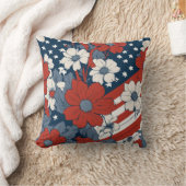 ミュートされたパステルアメリカ国旗と花 クッション (ブランケット)