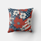 ミュートされたパステルアメリカ国旗と花 クッション (裏面)