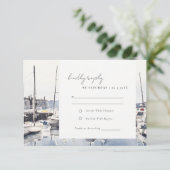 ミュートされたパステルコースタルハーバーボーナズシー結婚ケープ 出欠カード (スタンド正面)