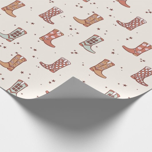 ミュートされたパステルズクリスマスホリデーウェスタンブーツカワイイ ラッピングペーパー (角)