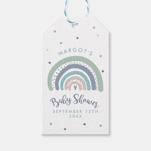 ミュートされたパステルレインボーベビーシャワーの好意 ギフトタグ (正面)
