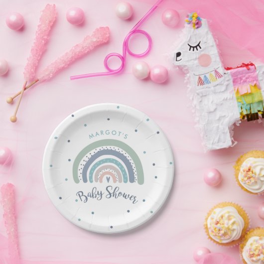 ミュートされたパステルレインボーベビーシャワー ペーパープレート (パーティー)