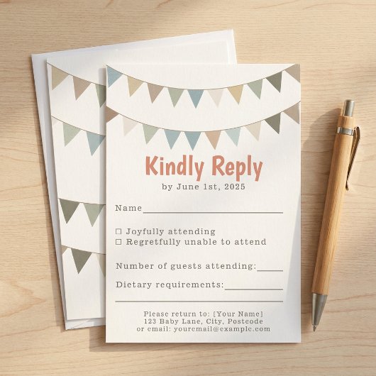 ミュートされたパステル束ベビーシャワーRSVPインサート 出欠カード