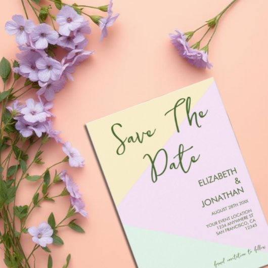 ミュートされたパステル結婚ジオメトリック セーブザデート