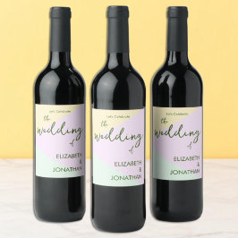 ミュートされたパステル結婚ジオメトリック ワインラベル