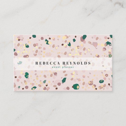 ミュートされたピンクと緑のテラゾパターモダンン 名刺 (正面)