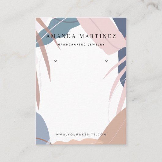 ミュートされたピンクと青のトロピカルリーフイヤリングディスプレイ 名刺 (正面)