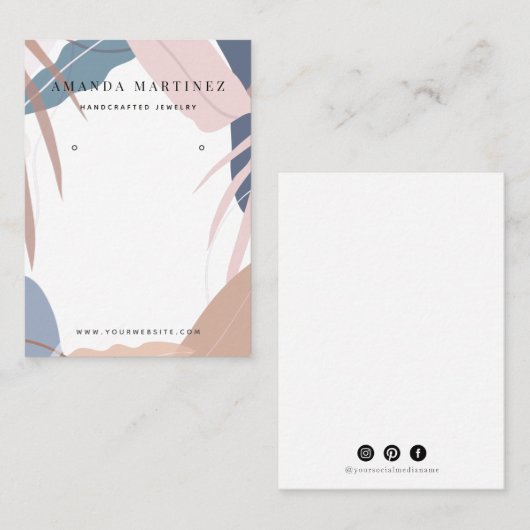 ミュートされたピンクと青のトロピカルリーフイヤリングディスプレイ 名刺 (正面/裏面)