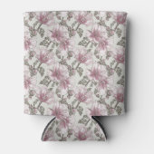 ミュートされたピンクのハイビスカスフラワーパターン 缶クーラー (正面)