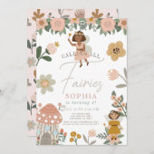 ミュートされたピンクのフローラダークスキン妖精の女の子誕生日 招待状 (正面/裏面)