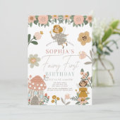 ミュートされたピンクのフローラ妖精の最初の誕生日 招待状 (スタンド正面)