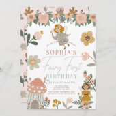 ミュートされたピンクのフローラ妖精の最初の誕生日 招待状 (正面/裏面)