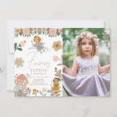 ミュートされたピンクのフローラ妖精ガール誕生日写真 招待状 (正面)