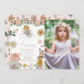 ミュートされたピンクのフローラ妖精ガール誕生日写真 招待状 (正面/裏面)
