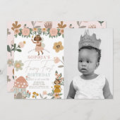 ミュートされたピンクのフローラ妖精ファースト誕生日写真 招待状 (正面/裏面)