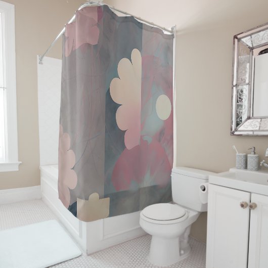 ミュートされたピンクの抽象芸術デイジー シャワーカーテン (インサイチュ)