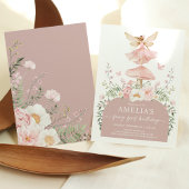 ミュートされたピンクの森の妖精の最初の誕生日パーティー 招待状