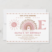 ミュートされたピンクブラウンレインボー&サンシャイン1st誕生日 招待状 (正面)