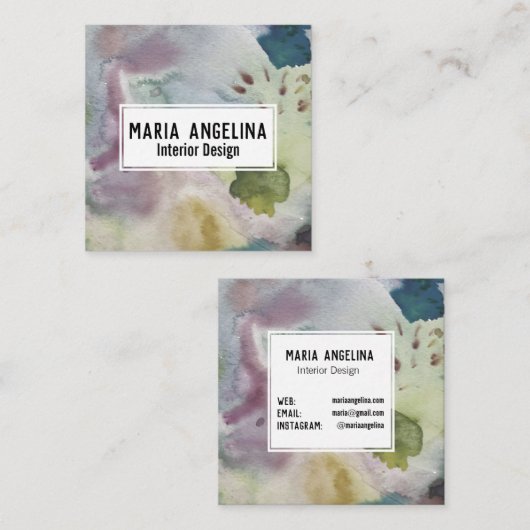 ミュートされたフォグの水カラー抽象芸術のアートスプモダンラッシュ スクエア名刺 (正面/裏面)