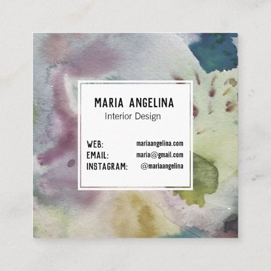 ミュートされたフォグの水カラー抽象芸術のアートスプモダンラッシュ スクエア名刺 (裏面)