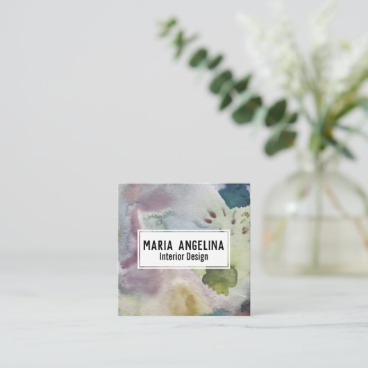 ミュートされたフォグの水カラー抽象芸術のアートスプモダンラッシュ スクエア名刺 (スタンド正面)