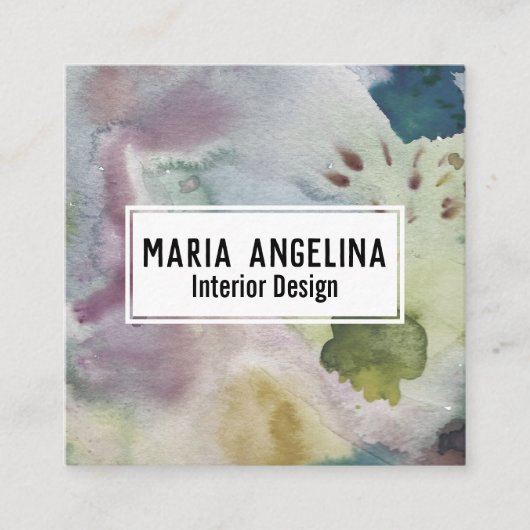 ミュートされたフォグの水カラー抽象芸術のアートスプモダンラッシュ スクエア名刺 (正面)