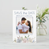 ミュートされたフローラガーランド |青い黄色のピンク色の写真 セーブザデート (スタンド正面)