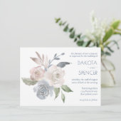 ミュートされたフローラブーケ |ブルークリームピンク結婚ズ 招待状 (スタンド正面)