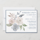 ミュートされたフローラブーケ |ブルークリームピンク退職金 招待状 (正面)