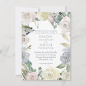 ミュートされたフローラリース |ブルーピンクイエロー結婚ズ 招待状 (正面)