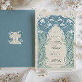 ミュートされたブルース、グレー、および白いヴィンテージアールデコ 招待状