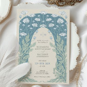 ミュートされたブルース、グレー、および白いヴィンテージアールデコ 招待状