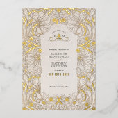 ミュートされたホワイトパーペネルヴィンテージモリスの日付を保存 箔招待状 (正面)