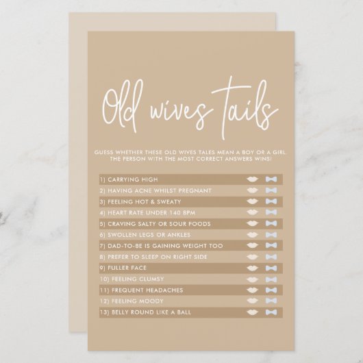 ミュートされたミニマルな赤ちゃんシャワー旧妻の物語ゲーム (正面/裏面)