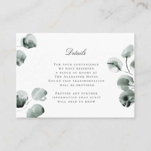 ミュートされたユーカリのスクリプトモダン詳細緑 エンクロージャーカード (正面)