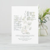 ミュートされたユーカリ緑のティール(緑がかった色)タイポグラフィ詳細 招待状 (スタンド正面)