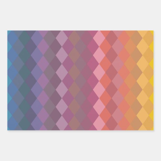 ミュートされたレインボーカラーの幾何学的なダイヤモンドのシェイプ ラッピングペーパーシート (正面)