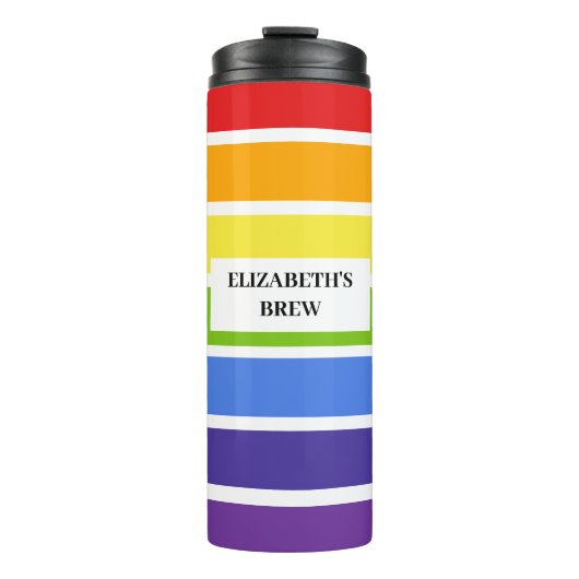 ミュートされたレインボーストライプの名前をカスタムするの醸造 タンブラー (正面)