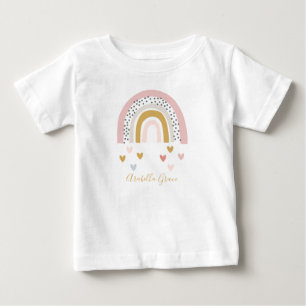 ミュートされたレインボーベビー名ハート ベビーTシャツ