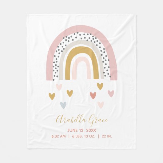 ミュートされたレインボーベビー統計トレンディー誕生レコード フリースブランケット (正面)