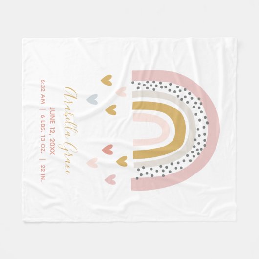 ミュートされたレインボーベビー統計トレンディー誕生レコード フリースブランケット (正面(横))