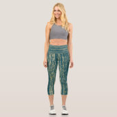 ミュートされた抑えられたライトティール（緑がかった色）抽象芸術パターン カプリレギンス (正面)