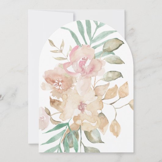 ミュートされた水カラー花模様アーチブライダルシャワー 招待状 (裏面)