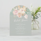 ミュートされた水カラー花模様アーチブライダルシャワー 招待状 (スタンド正面)