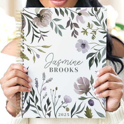 ミュートされた水色フローラ2025名前をカスタムする プランナー手帳