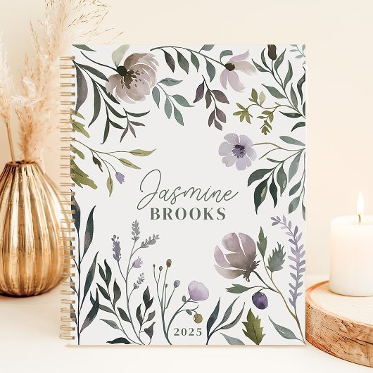 ミュートされた水色フローラ2025名前をカスタムする プランナー手帳