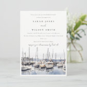 ミュートされた沿岸のボートでハーバーシースケープ婚約 招待状 (スタンド正面)