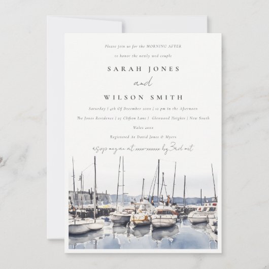 ミュートされた沿岸港のボート船外午前後 招待状 (正面)