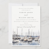 ミュートされた沿岸港のボートSeascapeカップルのシャワー 招待状 (正面)